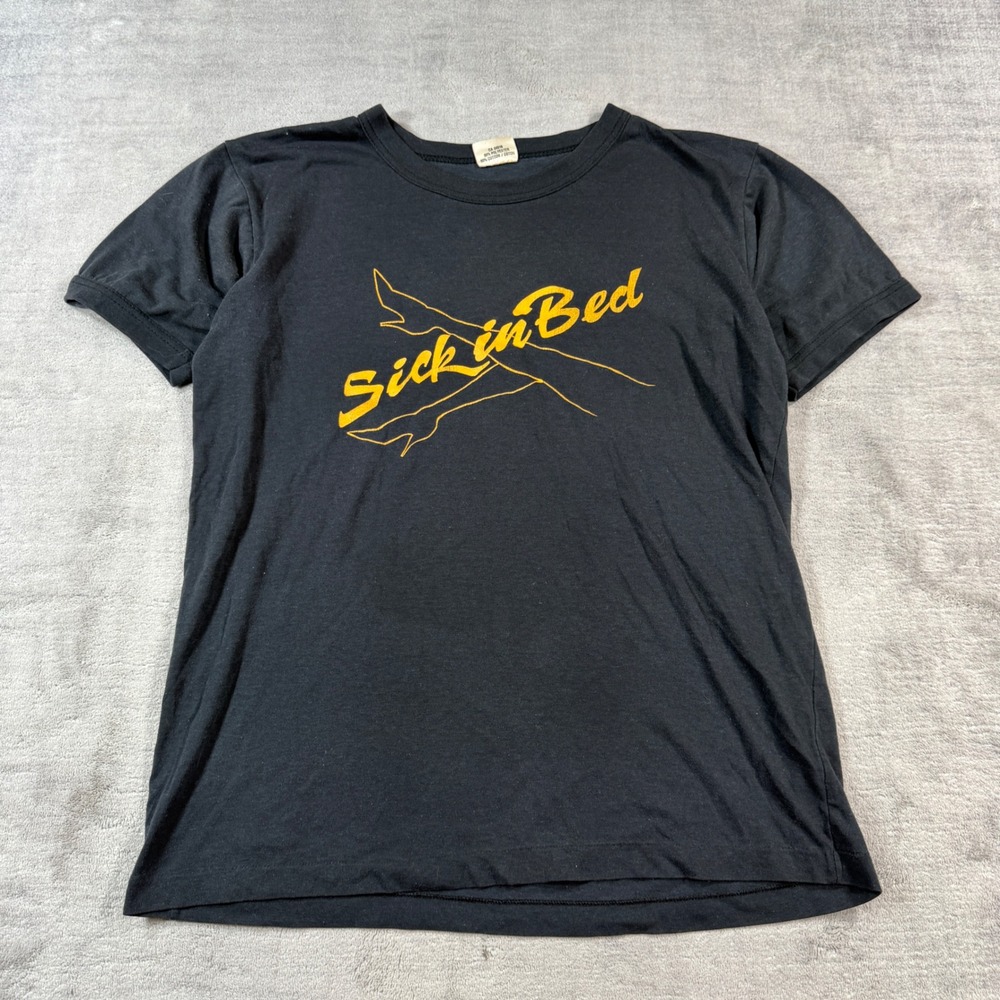Sick In Bed Shirt Mens Large Black Vintage 1985 Cause Or Cure Thin Ringer